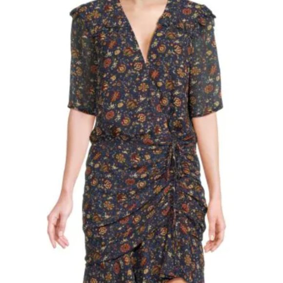 Veronica Beard Dresses & Skirts - NEW Veronica Beard Dakota Floral Mini Dress Size 4 Ink Blue Chiffon Wrap…